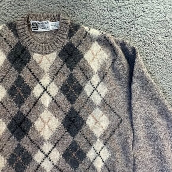 Vintage Windsor Shirt Company Shetland Wool Argyle Knit Crewneck Sweater Size L - Picture 2 of 10